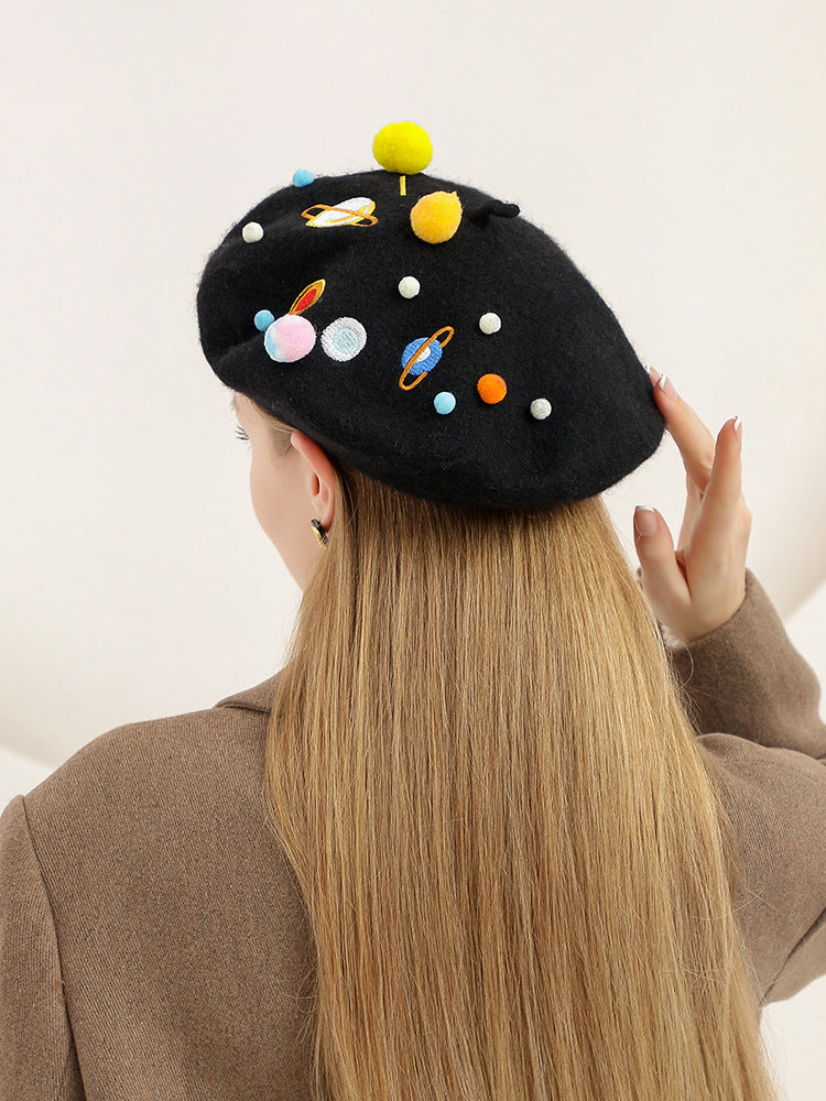 Sweet And Cute Planet Wool Blend Beret