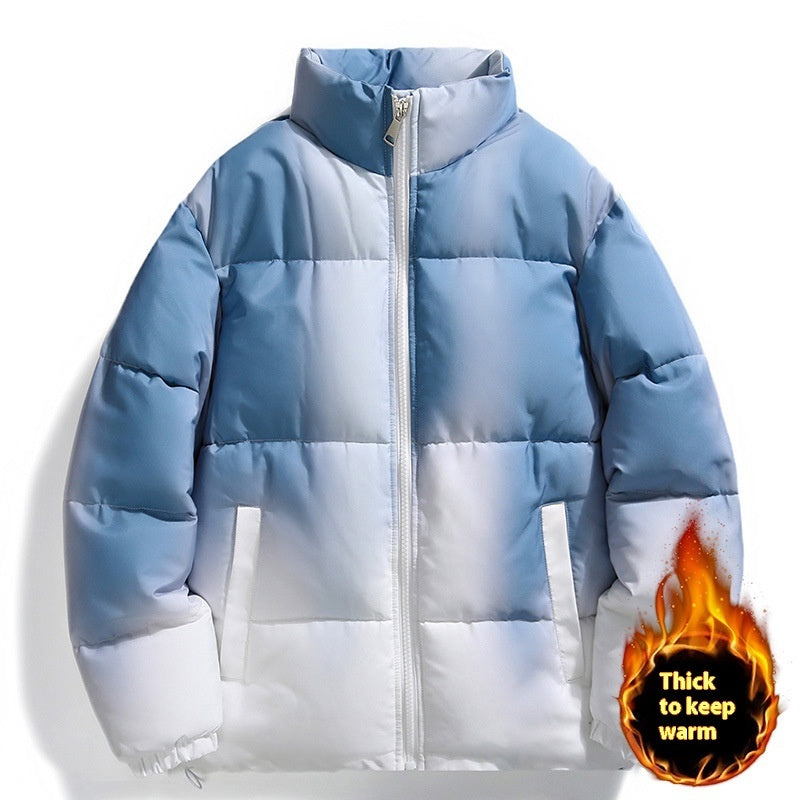 Mode bomulds- og fortykningsdynejakke med tie-dye-gradientfarve