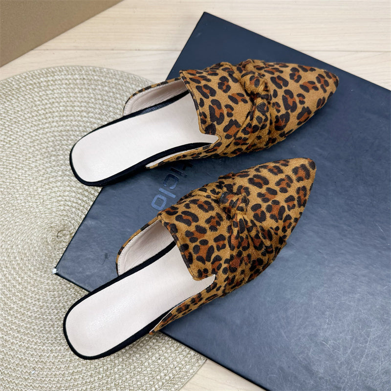 Bow Toe Korean Style Simple Pointed Flat Lazy Half Slippers