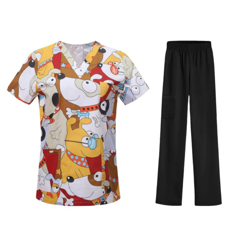 Bestselling Cartoon-print Nurse Uniform Womens Top And Pants