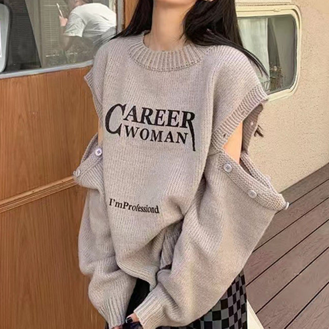 New Off-the-shoulder Letter Splicing Fashion Long Sleeve Knitted Women's Clothing