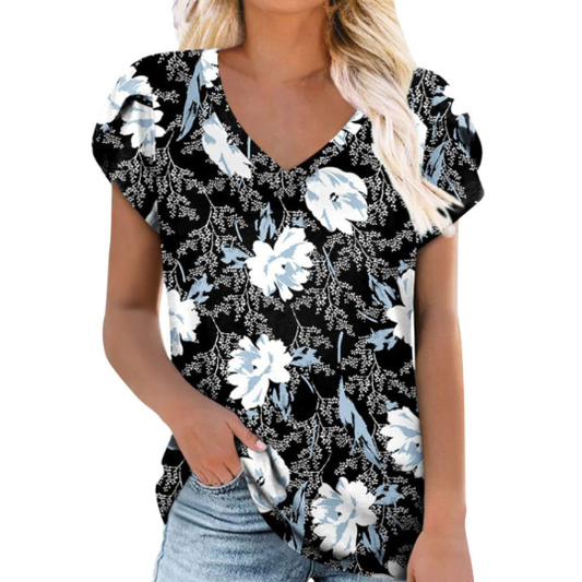 Milk Silk Abstract Character Positioning Printed V-neck