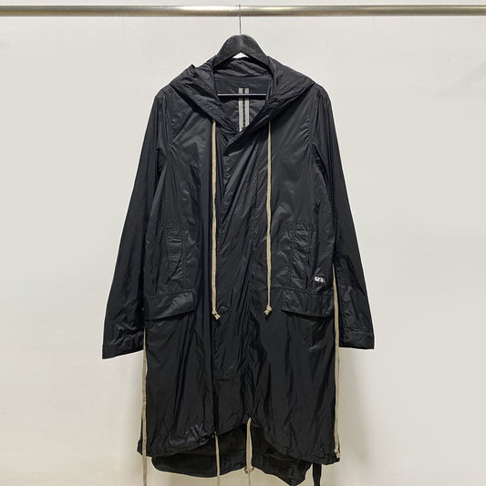 Ro Hooded Casual Thin Style Zipper Black Loose Type Spot Side Seam Insert Bag Solid Color Coat Large Robe Trench Coat Men