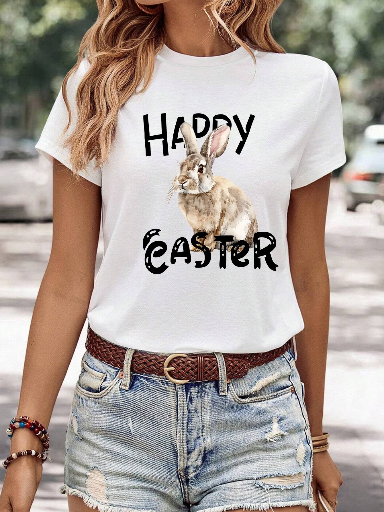 Kvinders minimalistiske afslappede T-shirt med print og rund hals