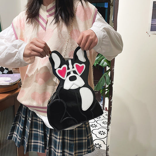 Fashion Cute Personality Puppy Dog Pu Shiny Crossbody Bag