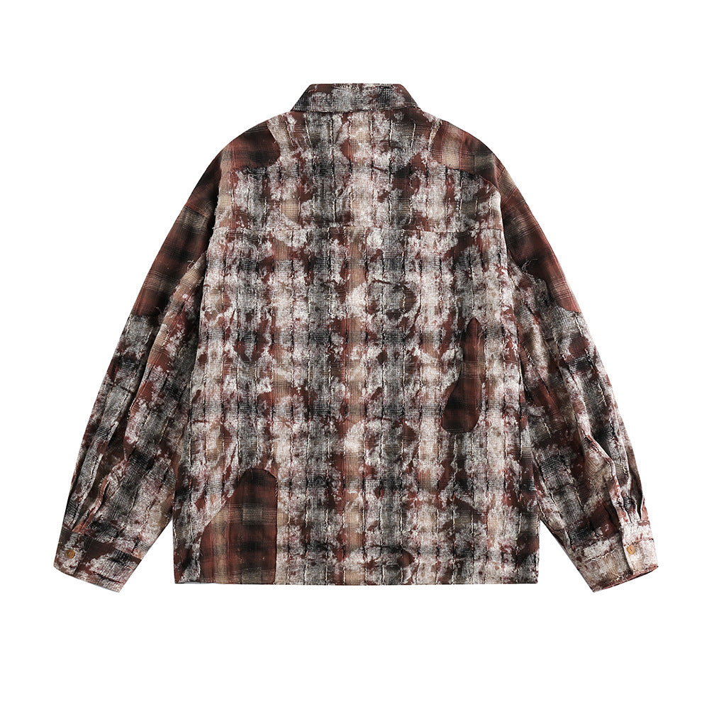 Washed And Worn Plaid Shirt Men's European And American Fashion