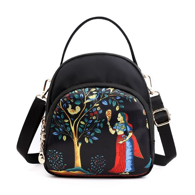Women's Bags Small Outdoor Travel Backpack Crossbody Handbag Oxford Cloth Ethnic Style