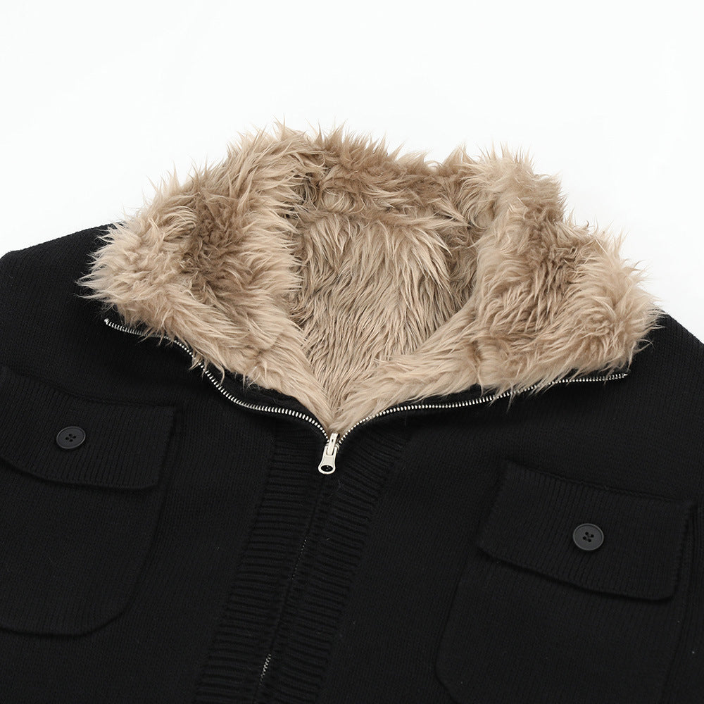 Retro Mountain Carving Warm Stand Collar Coat