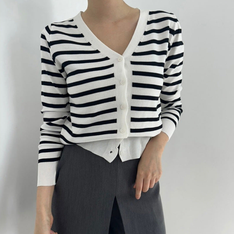 Autumn Soft Sticky Striped Sweater Top
