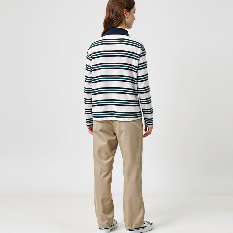 Striped Long Sleeve Retro Pullover Women