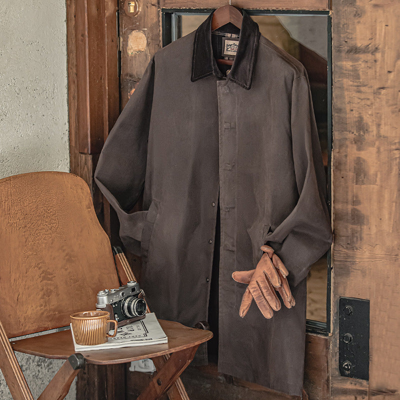 Tooling Retro Lapel Oil Wax Windbreaker Coffee Color
