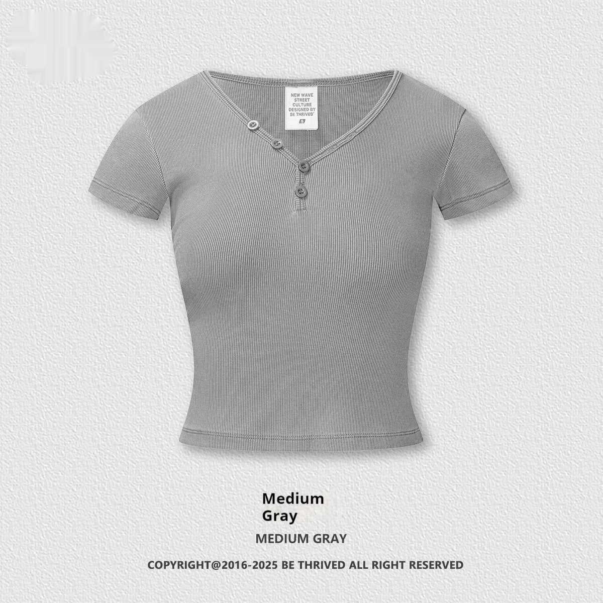 American Retro Design Hot Girl Slim Top Button V-neck Shoulder Short Sleeve