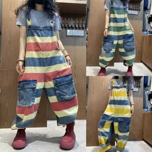 Casual Plus Size Denim Printing Cropped Suspender Women