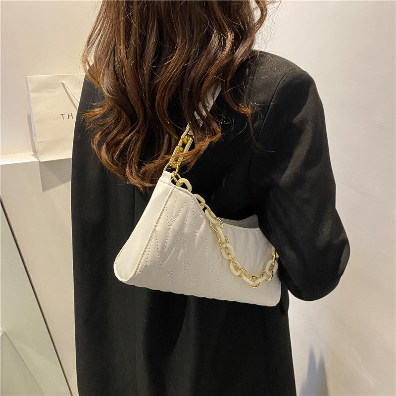 Pleated Baguette Underarm Stylish Chain Shoulder Bag