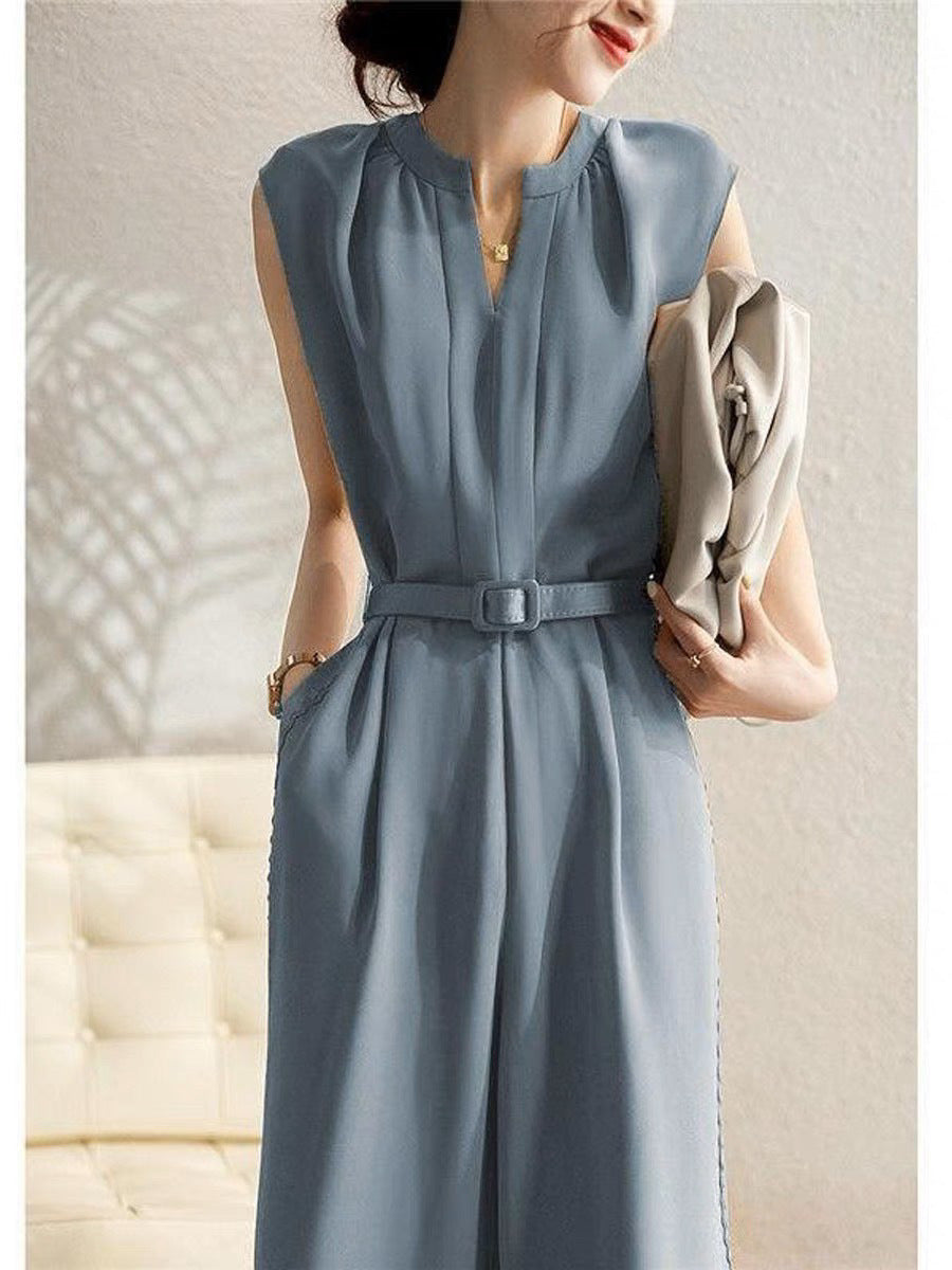 Elegant Ensfarvet Slankende Jumpsuit Til Kvinder