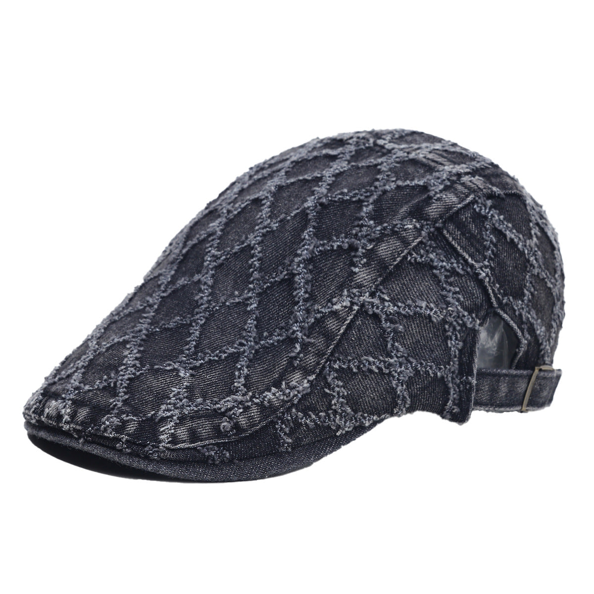 Retro Frayed-edge Distressed Denim Beret With A Laid-back Vibe