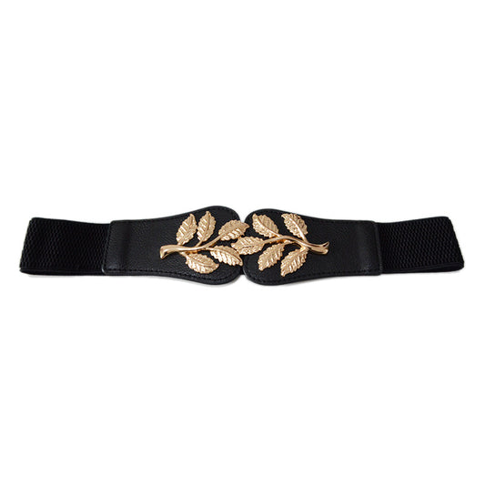 Ladies Allmatch Decorative Leaf Elastic Elastic Waistband