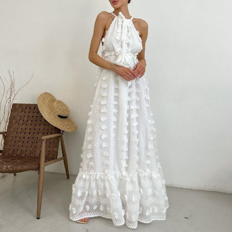 Round Neck Halter Three-dimensional Flower Cake Dress