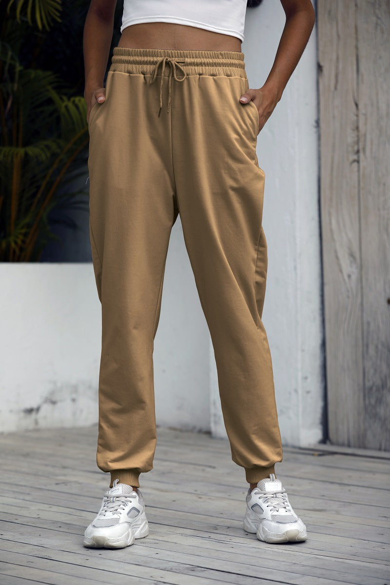 Elastic Tie Solid Color Casual Sweatpants