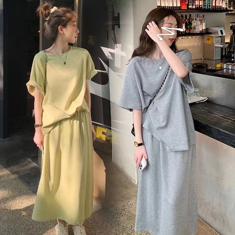 T-shirt And Mid-length Figure-flattering Skirt Sports Set