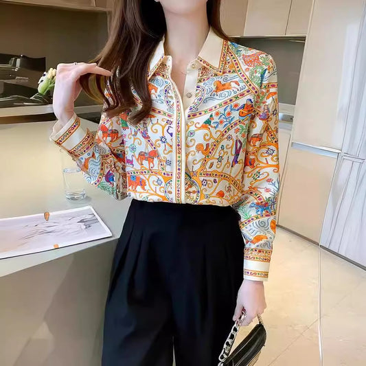 Printed Shirt Long Sleeve Loose Plus Size