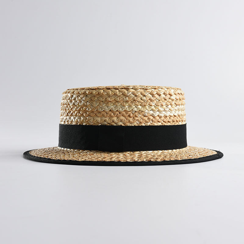 Natural Straw Flat Top Hat Ladies Beach Holiday Hat