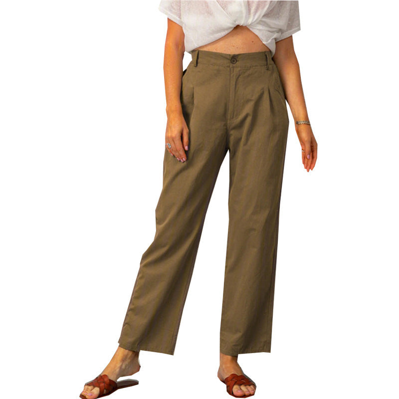 Solid Color High Waist Loose Straight Trousers