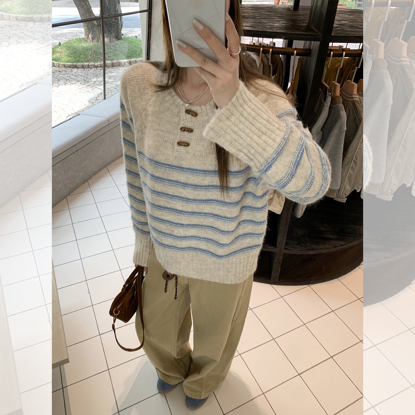 Womens Casual Striped Half-zip Long-sleeve Base Top
