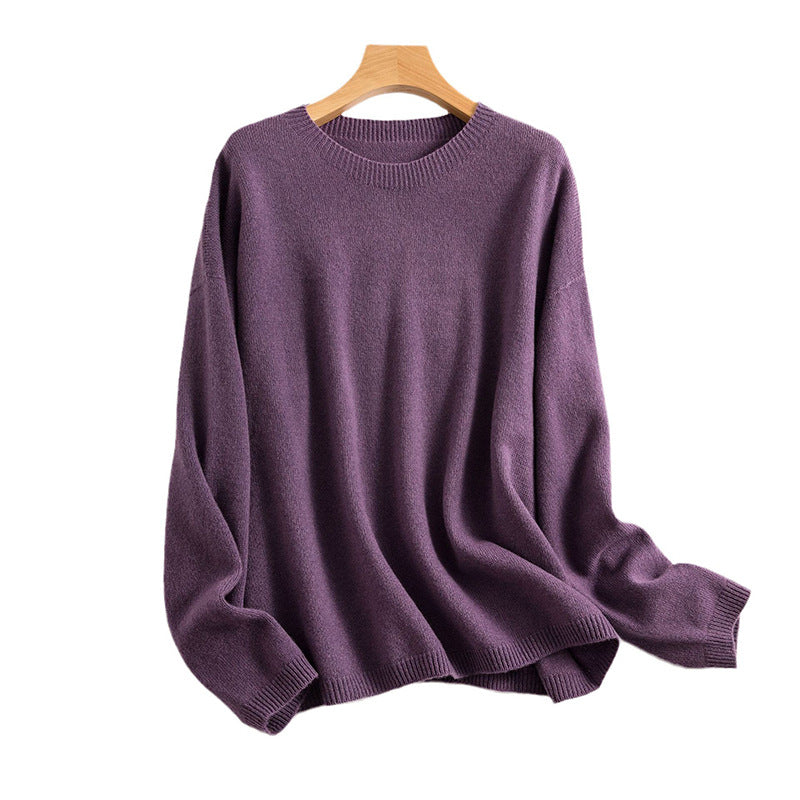 Women's Loose Slimming Round Neck Pure Wool Sweater