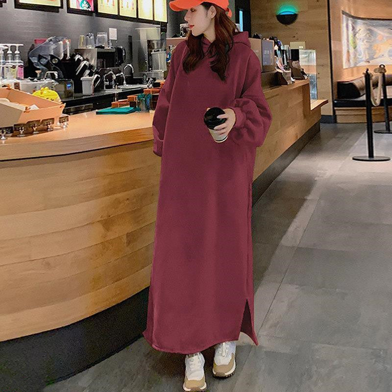 Fleece Extra Long Loose Over Knee Sweater Dress Long Skirt