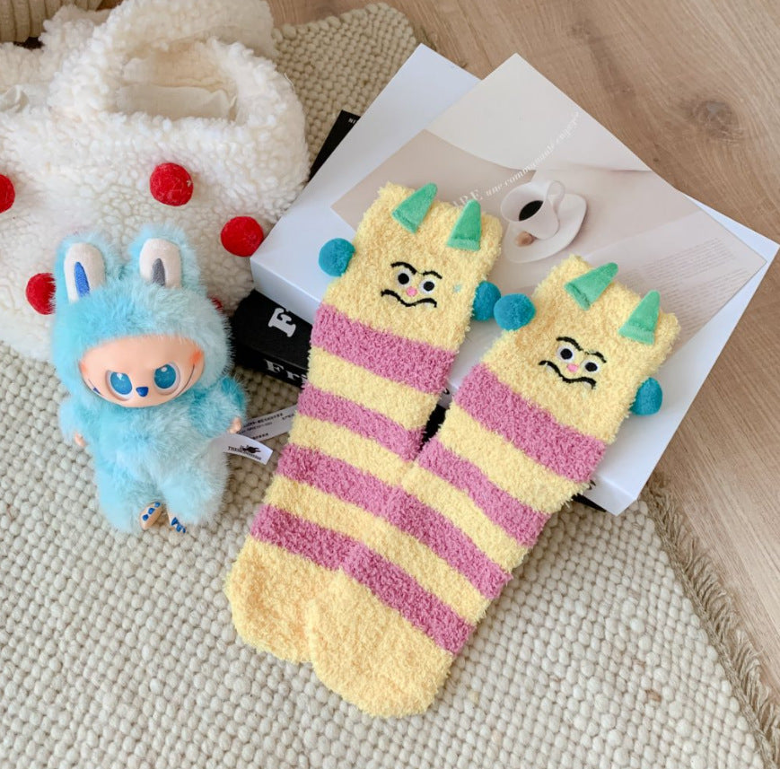 Coral Fleece Socks Women's Winter Thermal Middle Tube Sleep