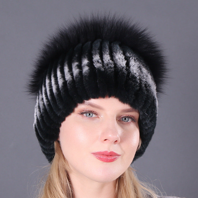 Womens Warmth-Retaining Rex Rabbit Fur Winter Hat