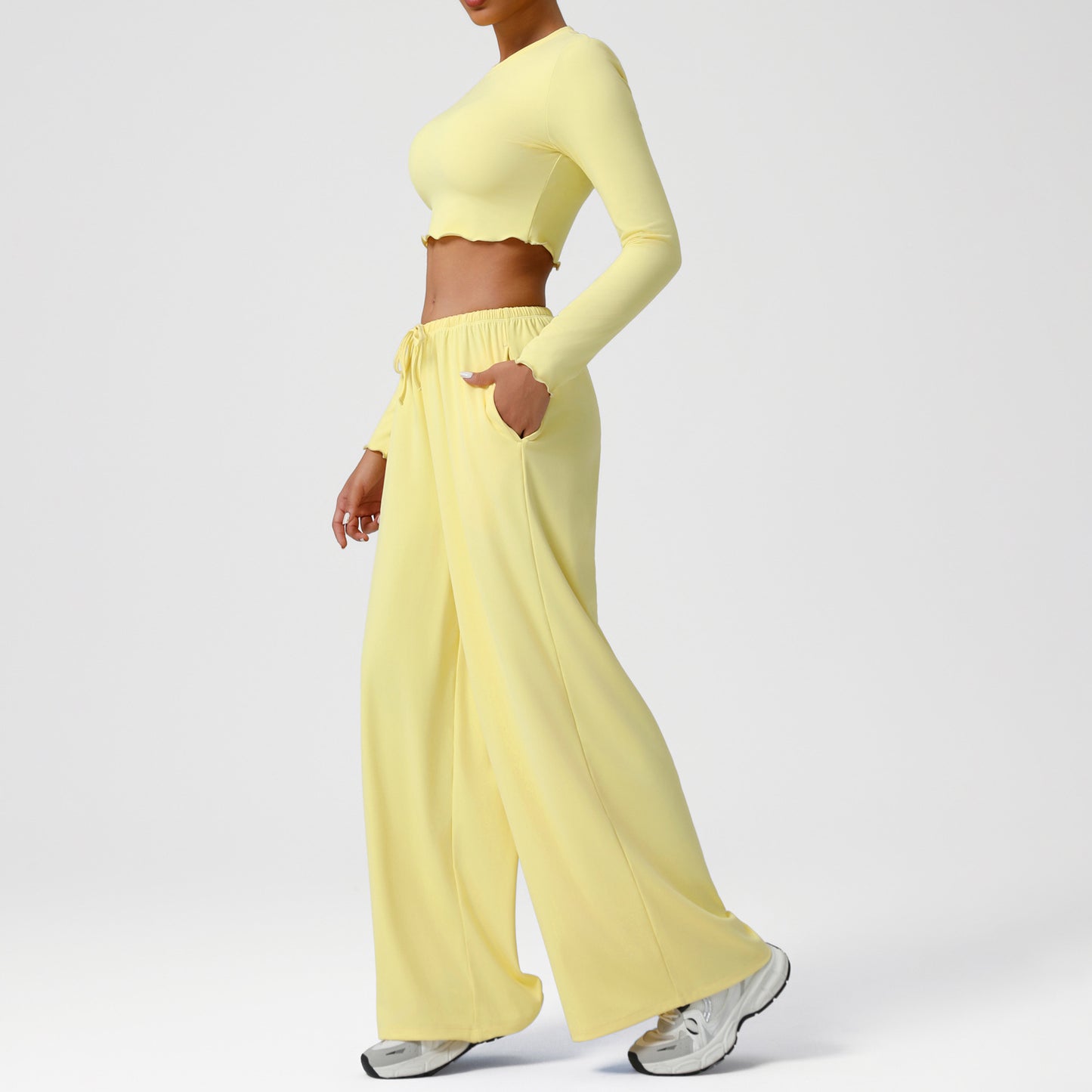 Loose Draping Wide-leg Pants For Workouts Yoga Outfit Set