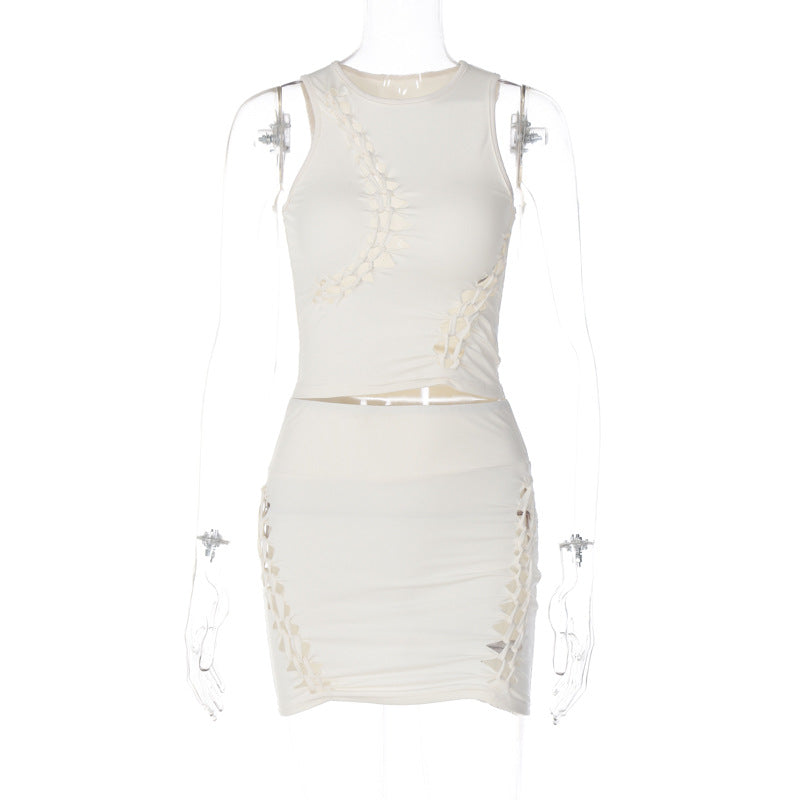 Fashion Solid Color Round Neck Sleeveless Skirt