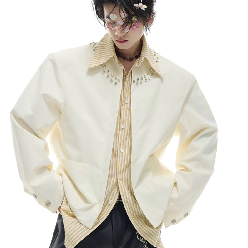Niche Fake Two-piece Striped Stitching Shirt