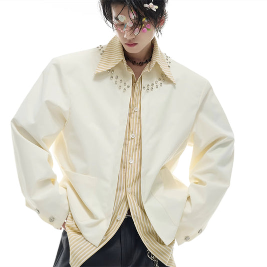 Niche Fake Two-piece Striped Stitching Shirt