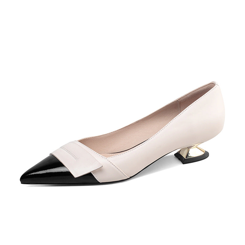 Women's Shallow Mouth Mid-heel Pointed Thick Heel Single Shoes