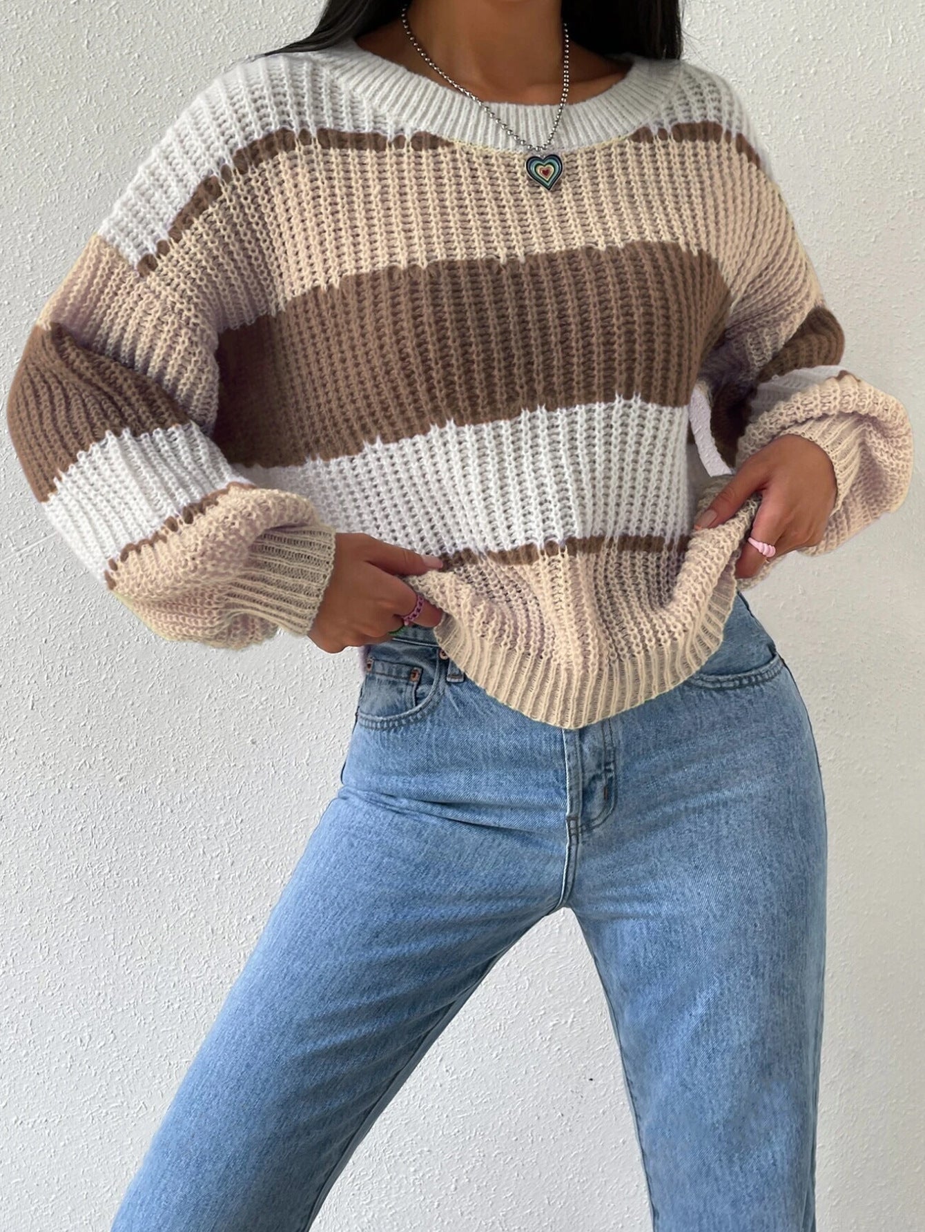 Efterår Og Vinter Langærmet Pullover Kontrastfarve Casual