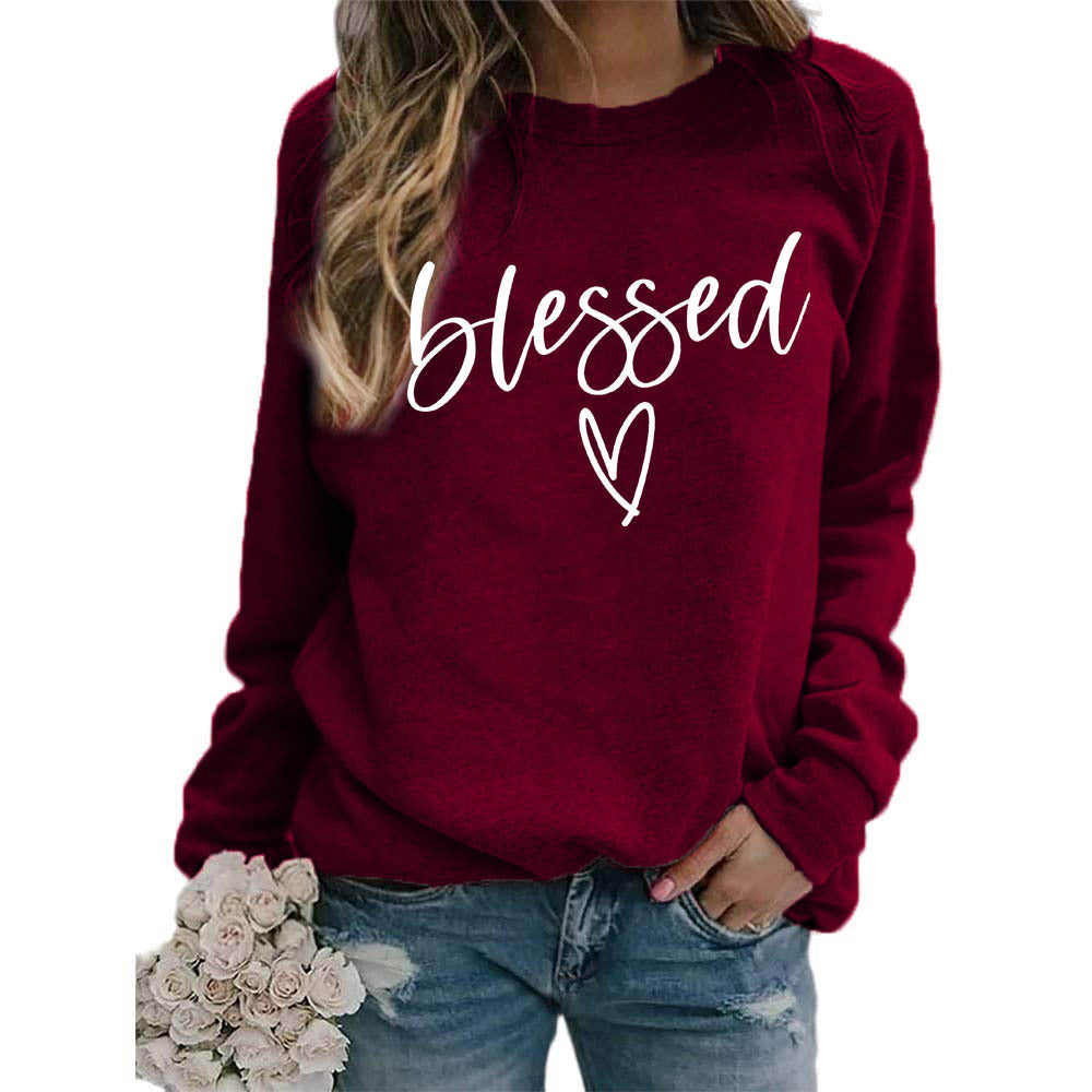 Love Print Round Neck Women's Top