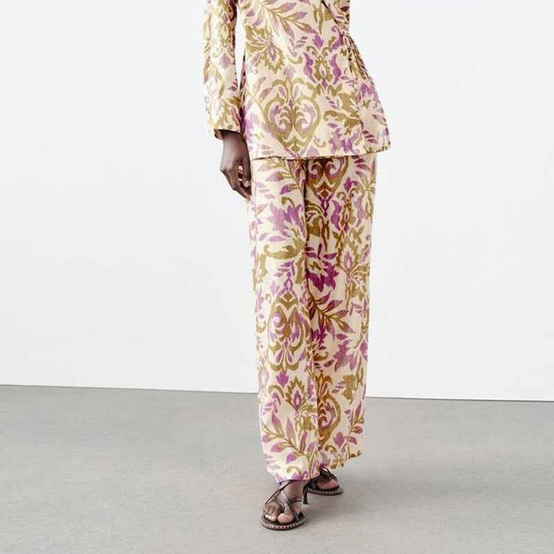 Blomstrede afslappede bukser Løse slankende bukser med vide ben