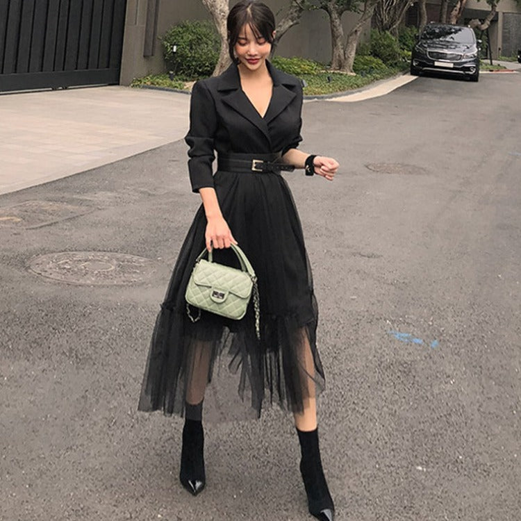 Fashionable Stitching A-line Mesh Dress
