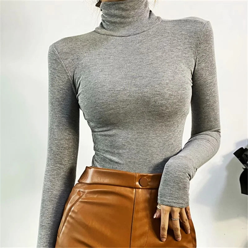 Women's Bottoming Shirt Half-high Collar Long Sleeves Design Sense Jumpsuit