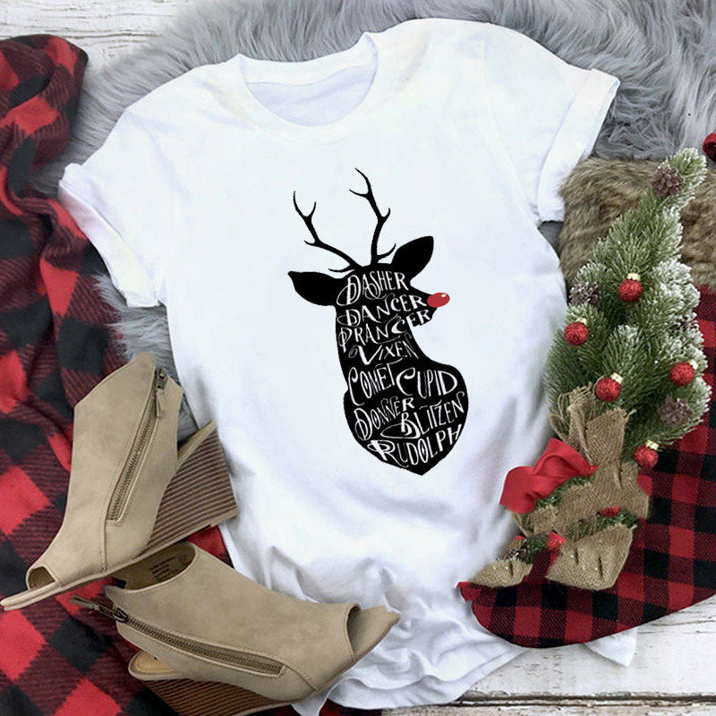 Christmas T-shirt Women's Summer Plus Size With Short Sleeves