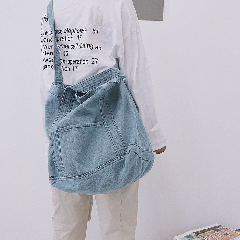 Denim Bag Large Capacity One-shoulder Shopping Bag Messenger Bag Korean Version Of All-match Literary Cloth Bag