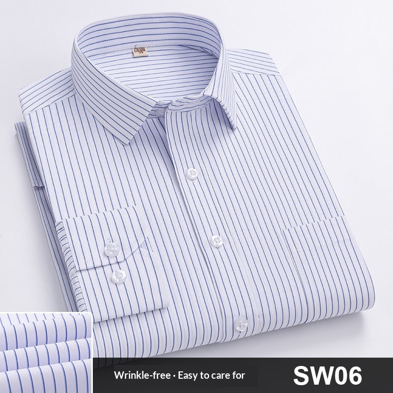 Mens Spring Blue-Striped Long-Sleeve Work Shirt