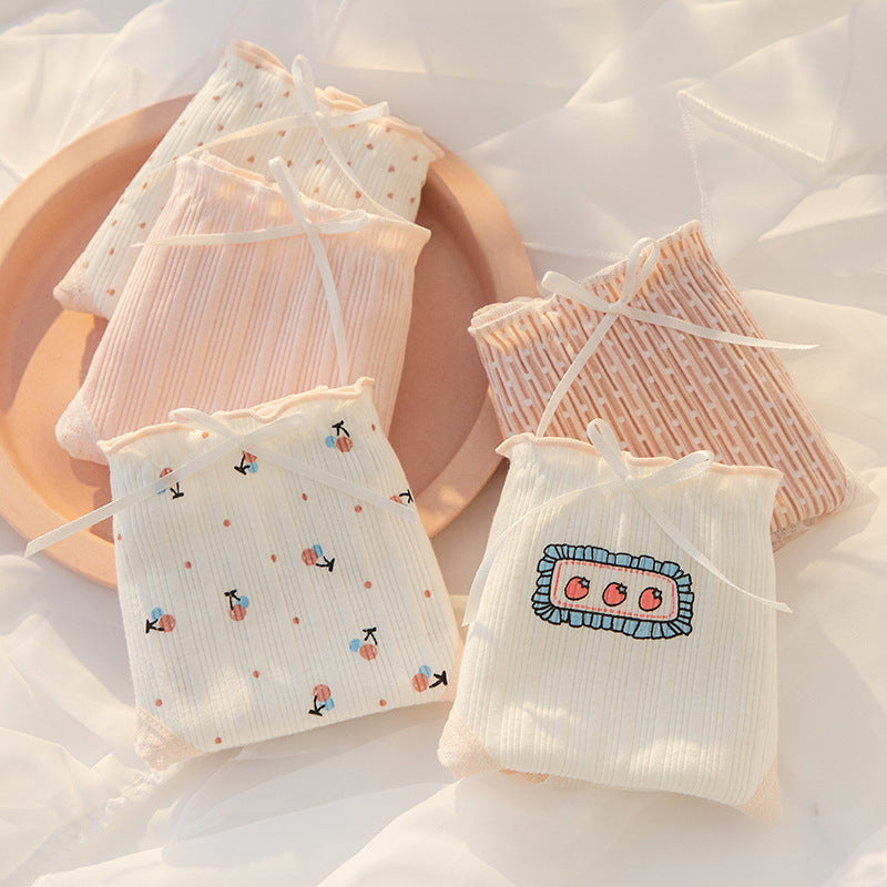 Ins Style Cotton Girls Panties Sweet Lace Bow