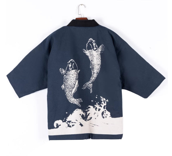 Gentle Breeze Half-Wrapped Pure Cotton Home Wear With Koi Print Quilted For Warmth