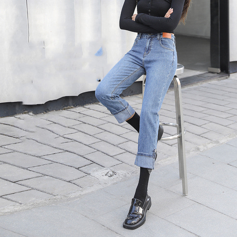 Kvinders Forår Koreansk Stil Højtaljede Lige Jeans
