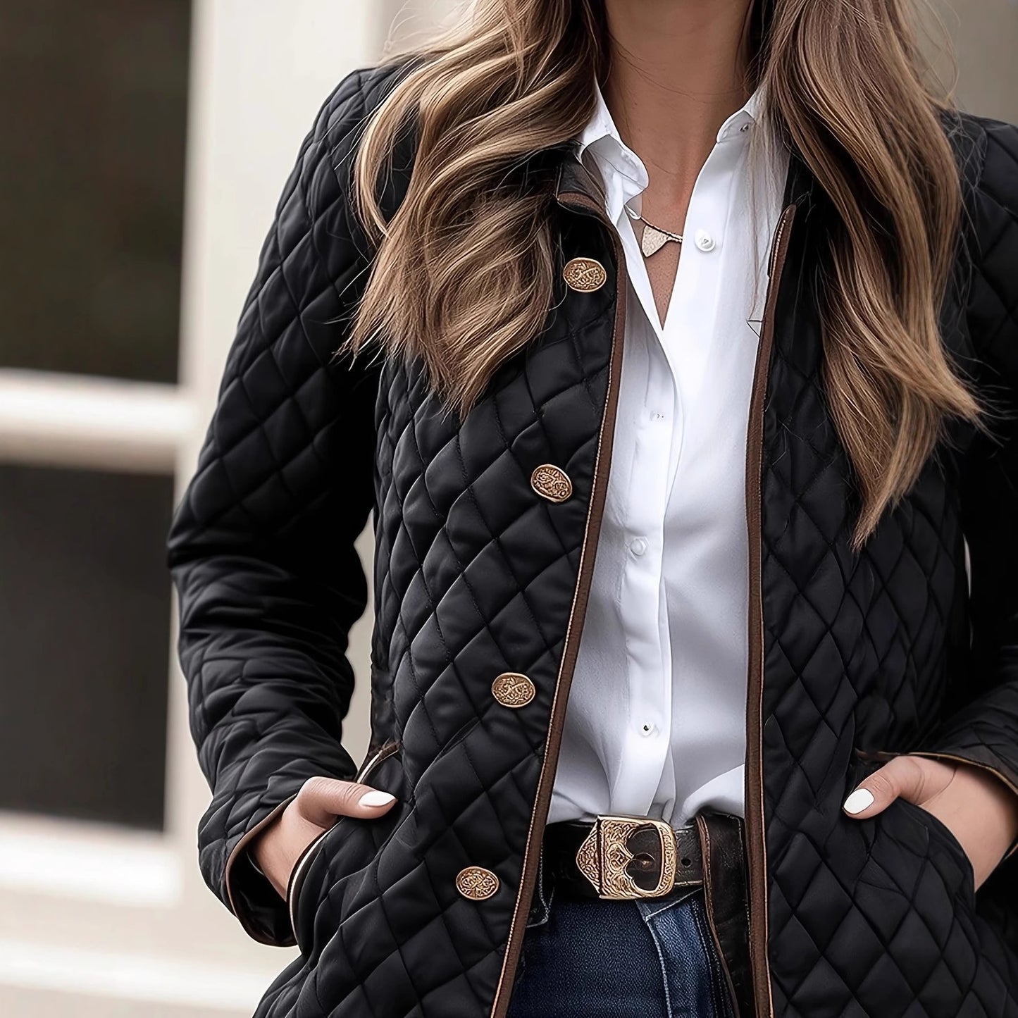 Classic Plaid Diamond Cotton Jacket Women's Short Stylish