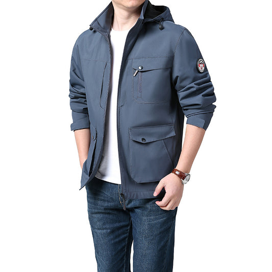 Men's Outdoor New Shell Jacket Plus Size Off Hat Multi-pocket Jacket